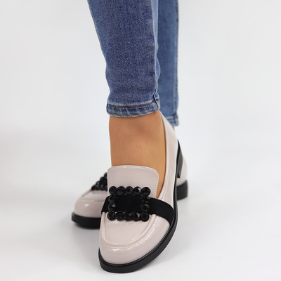 Сірі шкіряні плоскі мокасини з пряжкою