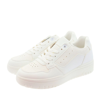 Białe sneakersy damskie na platformie sznurowane