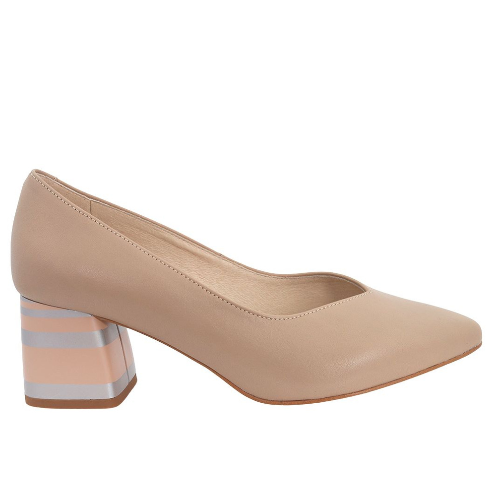 Skórzane czółenka beżowe na klocku Kaniowski