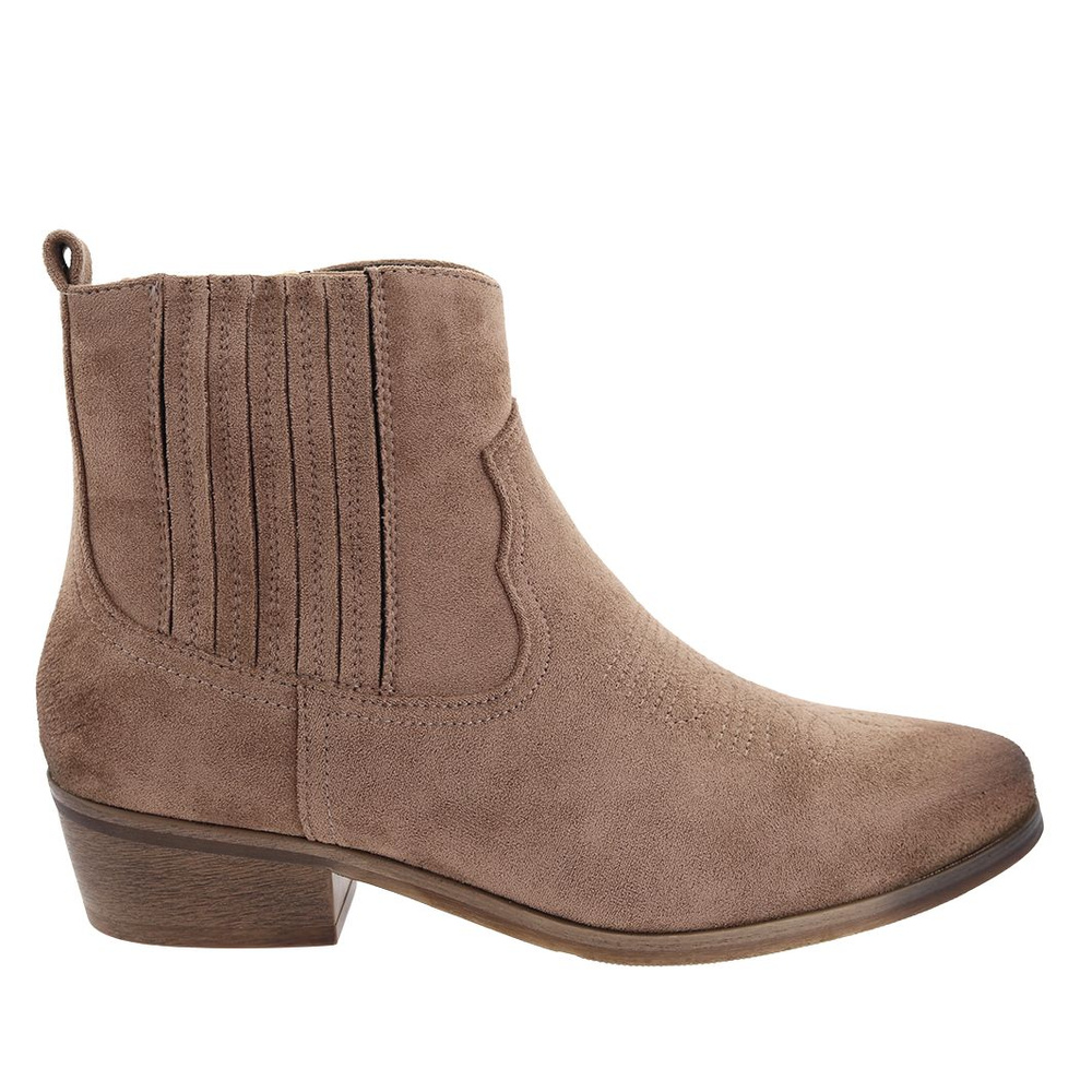 Коричневі замшеві ботильйони на низькому каблуці 