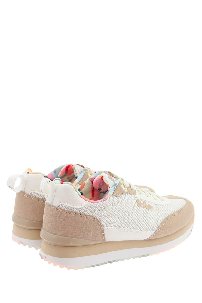 Sneakersy damskie biało beżowe sznurowane