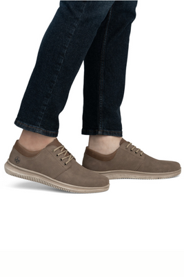 Чоловічі черевики коричневого кольору з нубуку, перфорація Rieker