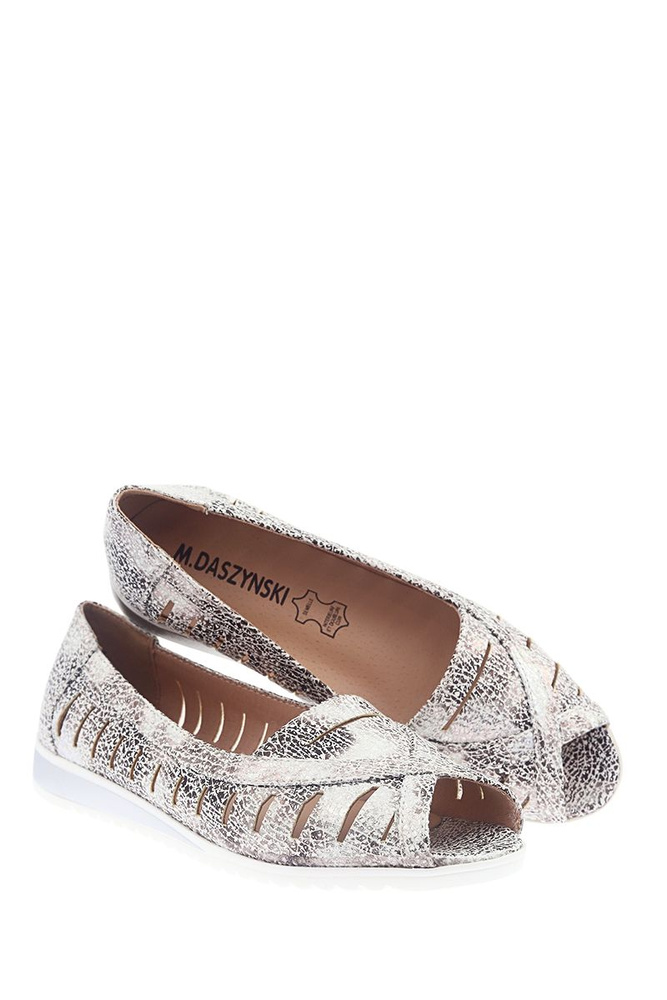 Baleriny ażurowe srebrne z odkrytym palcem