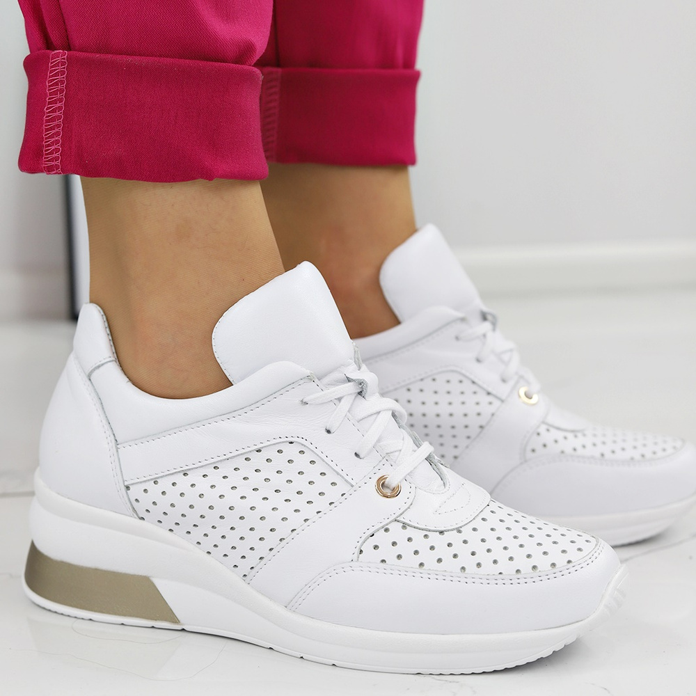 Sneakersy damskie białe ze skóry naturalnej licowej Eksbut 
