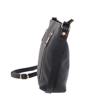 Маленька чорна шкіряна сумка на блискавці Ryłko