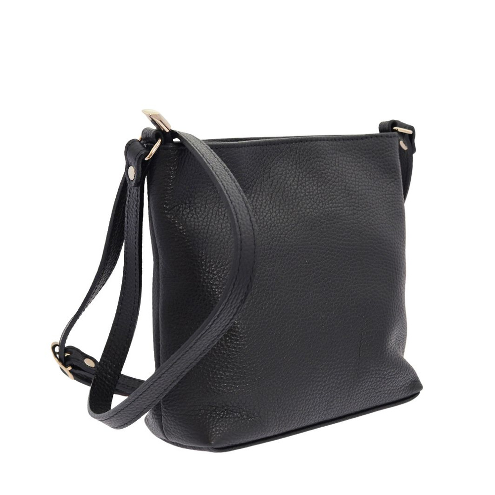 Mała czarna skórzana listonoszka z zamkami Ryłko