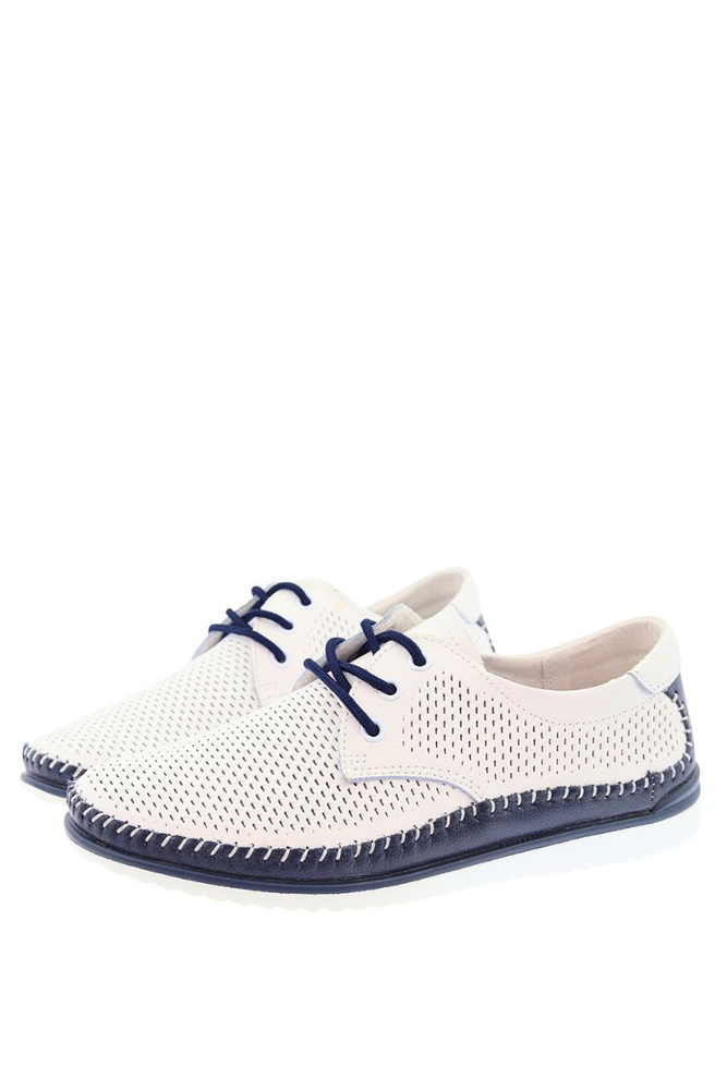 Półbuty skórzane perforowane biało granatowe sznurowane