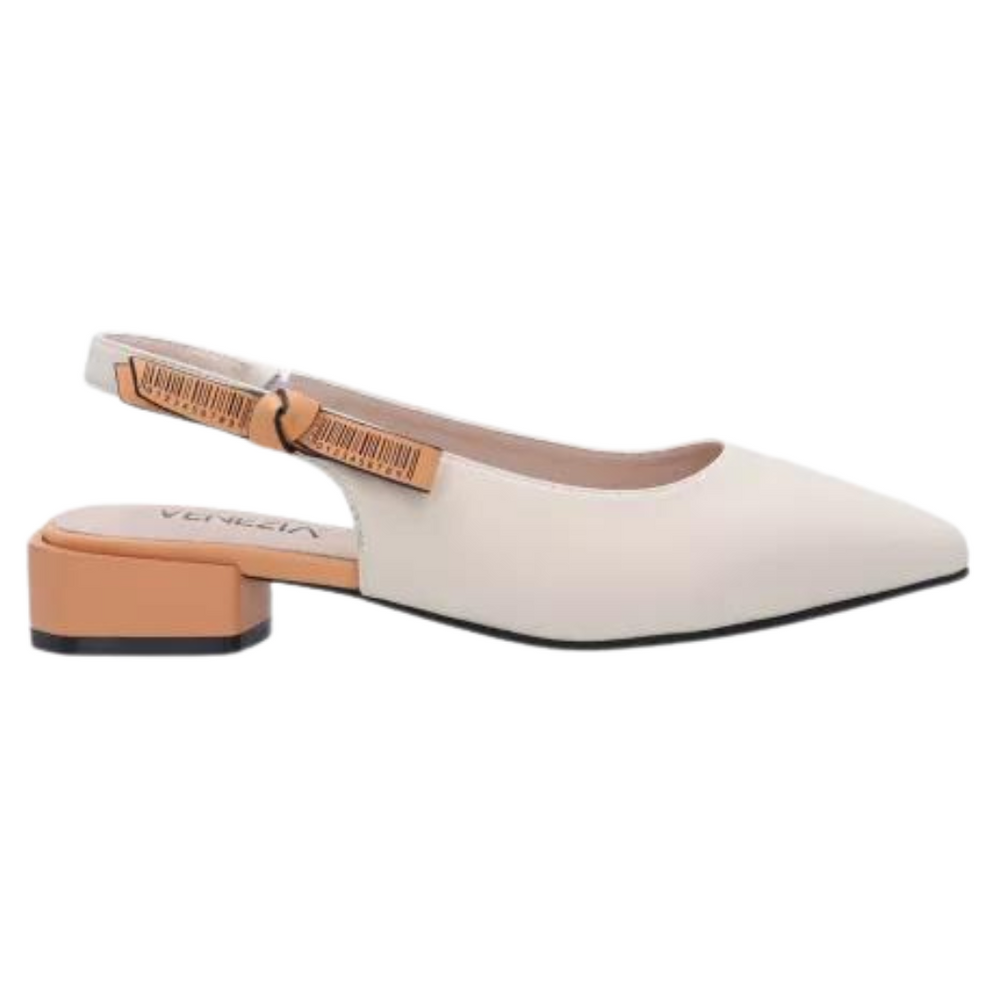 Beżowe skórzane czółenka na obcasie Venezia