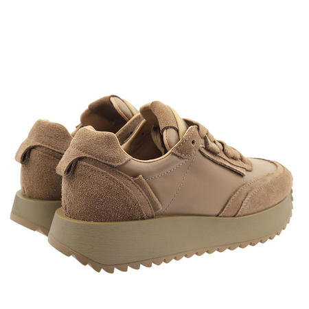 Stylowe sneakersy skórzane wiązane w kolorze beżowym