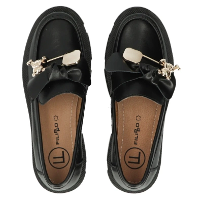 Чорні шкіряні туфлі із золотою шпилькою Filippo
