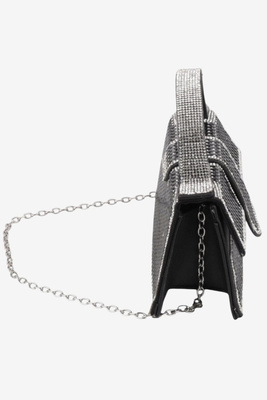 Torebka wizytowa w cyrkonie na zatrzask z łańcuszkiem czarna