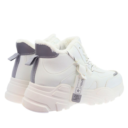 Sneakersy białe zimowe ocieplane na platformie sznurowane