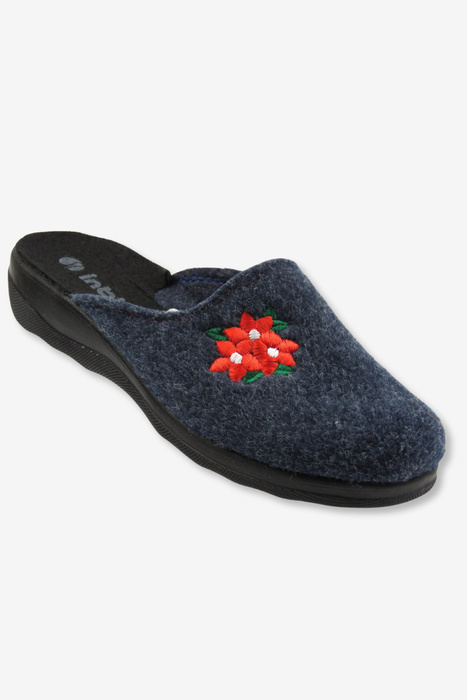 Kapcie damskie filcowe z haftem granatowe