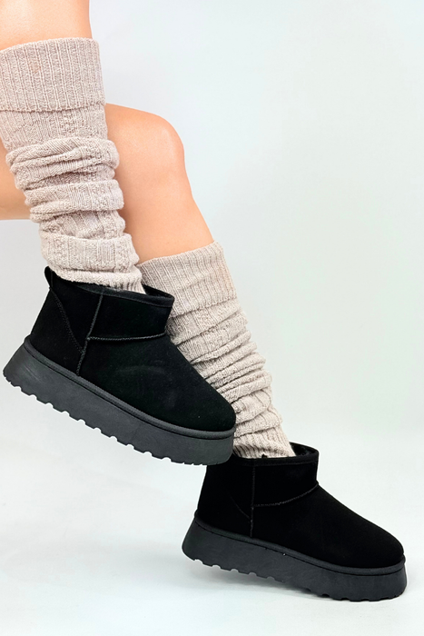 Ocieplane śniegowce damskie czarne z ekoskóry na platformie