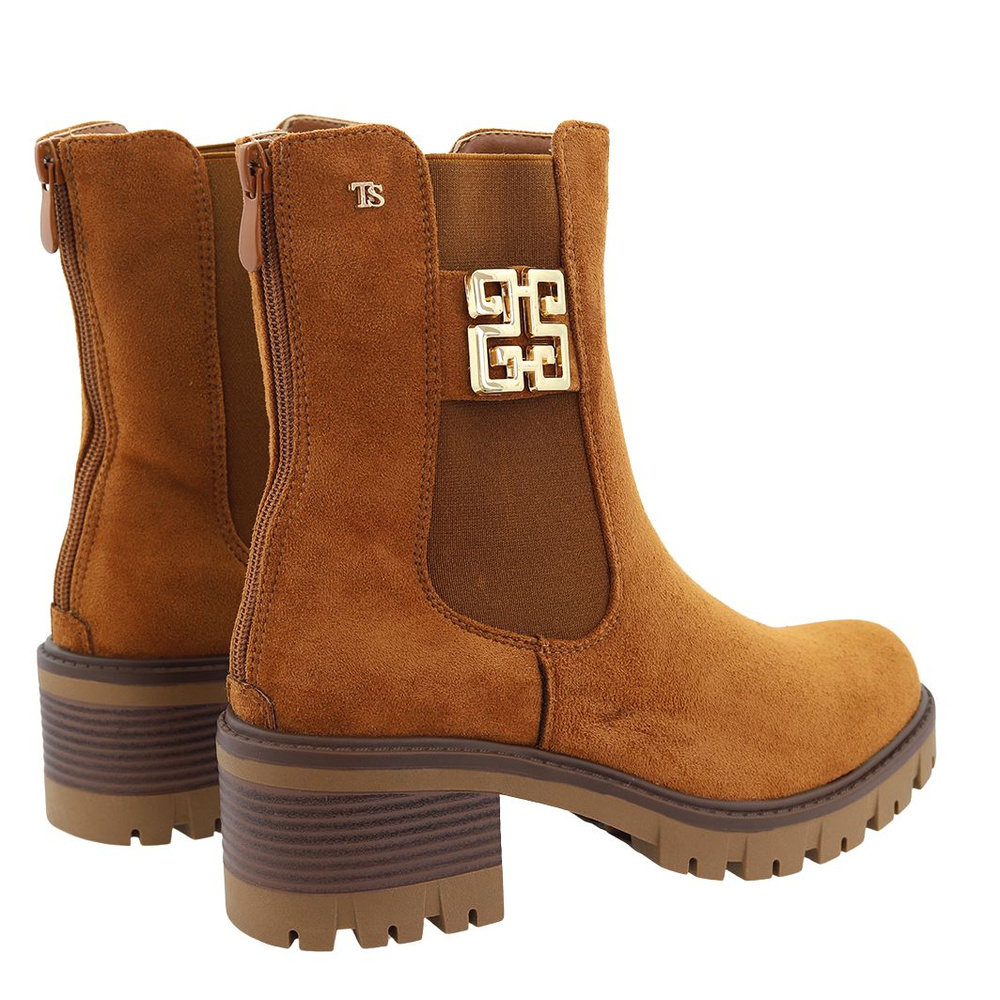 Верблюжі замшеві ботильйони з колодкою і утепленою платформою