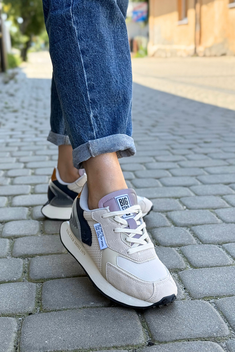 Beżowe sneakersy skórzane z siatką na platformie Big Star