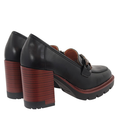 Półbuty czarne na słupku z klamerką Potocki