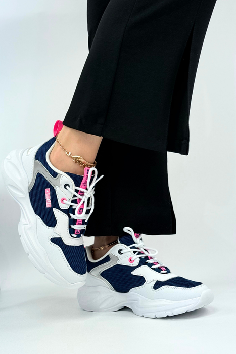 Modne biało granatowe sneakersy na grubej platformie Big Star