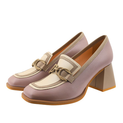 Półbuty skórzane na słupku z klamerką ecri Kordel