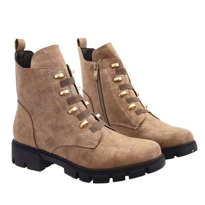 Brązowe trapery damskie zamszowe wsuwane za kostkę