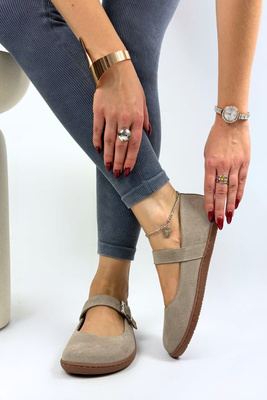 Baleriny damskie ze skóry zamszowej płaskie beżowe