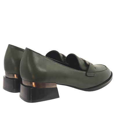 Mokasyny damskie zielone na klocku Vinceza