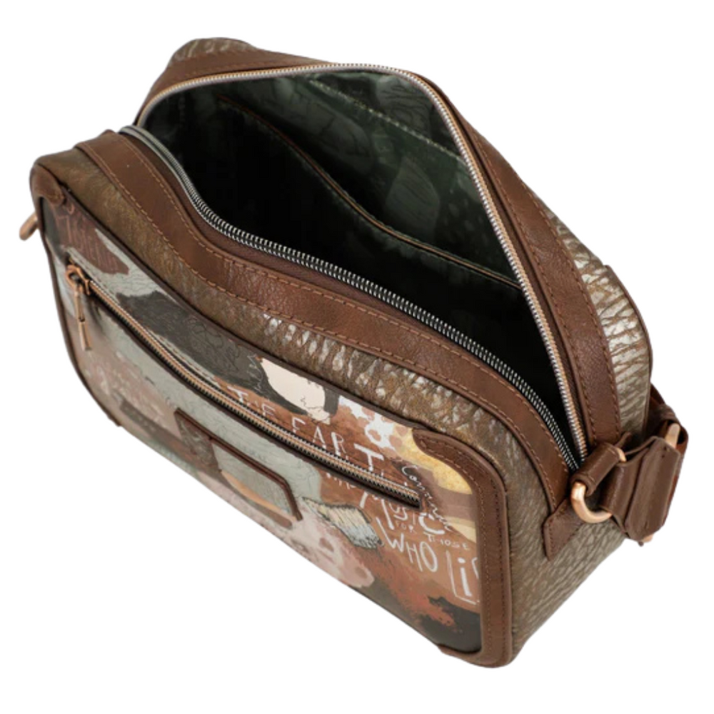 Mała pojemna listonoszka na zamek z szerokim paskiem Anekke Corre