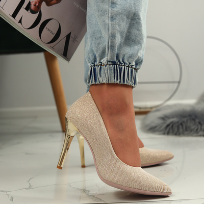 Золоті туфлі на шпильці з блискітками Dantex