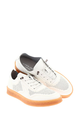 Białe skórzane półbuty sportowe ażurowe płaskie 