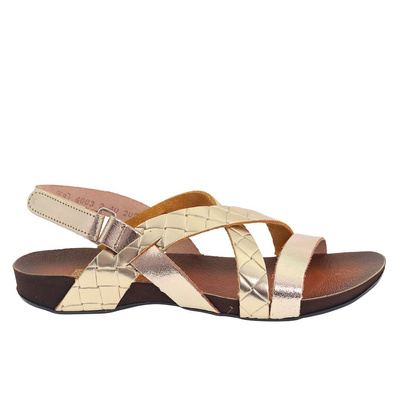 Skórzane sandały złote na płaskiej podeszwie Lemar