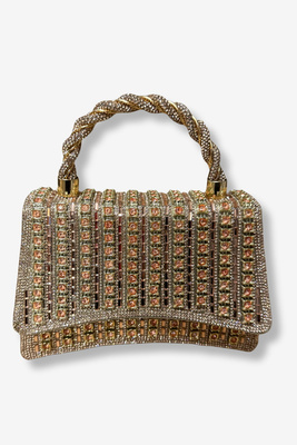 Kopertówka wizytowa z cyrkoniami w kolorze szampańskim