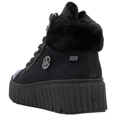 Botki czarne na koturnie z platformą sznurowane Rieker