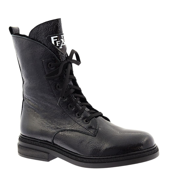 Trzewiki damskie czarne ze skóry lakierowanej wysokie sznurowane