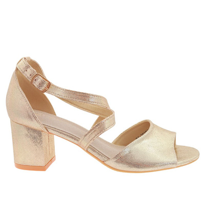 Złote sandały damskie na klocku 