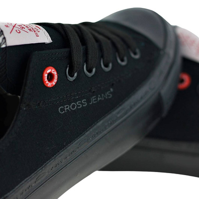 Modne niskie trampki czarne sznurowane Cross Jeans