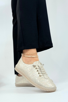 Złote półbuty skórzane płaskie Filippo