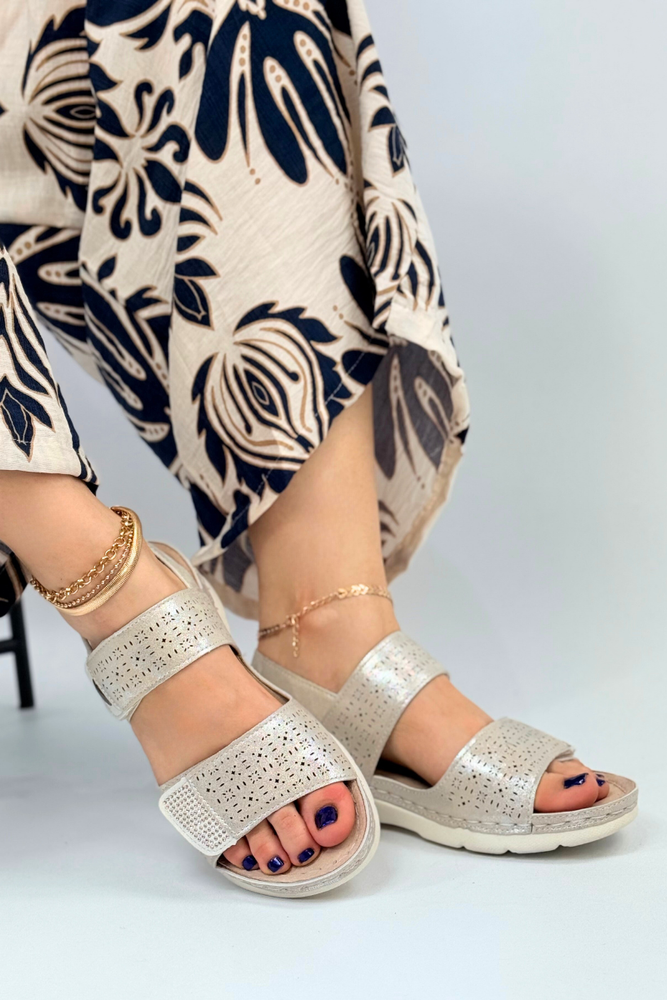 Złote sandały damskie na rzep