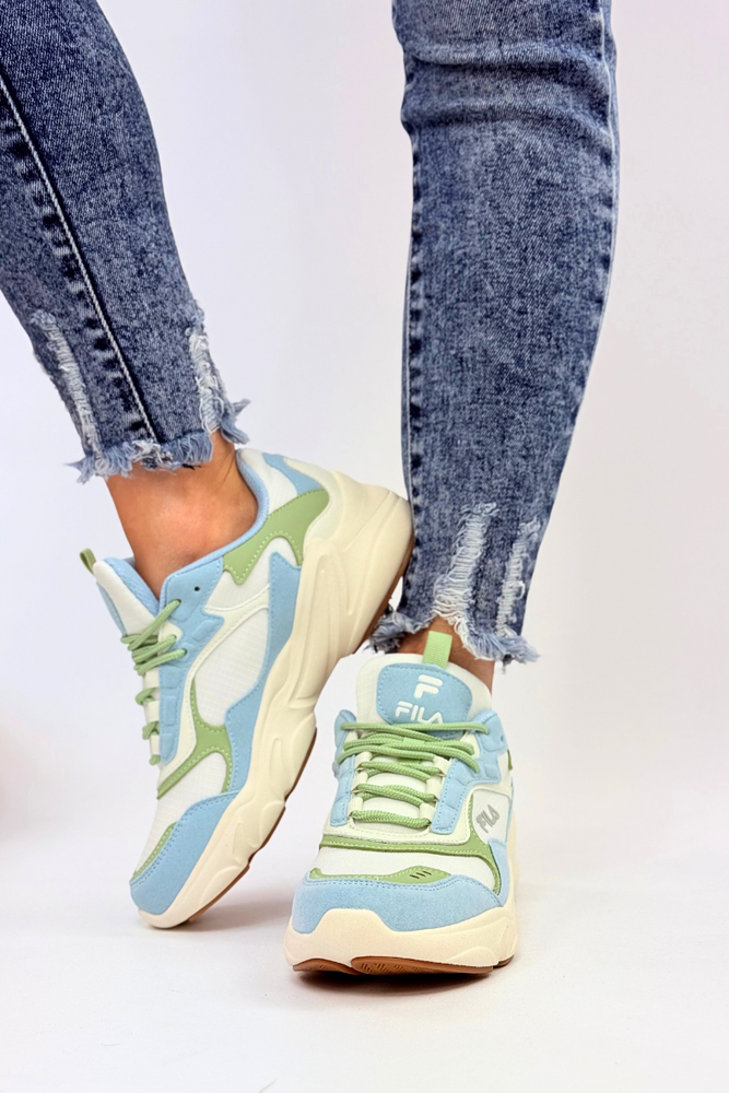 Biało niebieskie sneakersy sznurowane z ekoskóry Fila