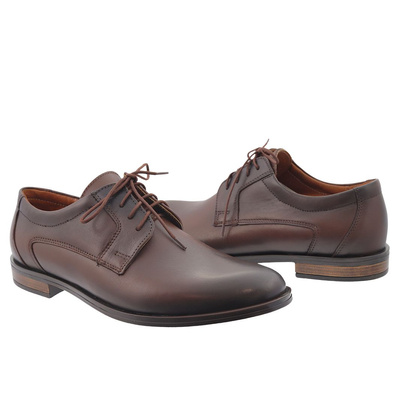 Wizytowe półbuty skórzane brązowe sznurowane Leader