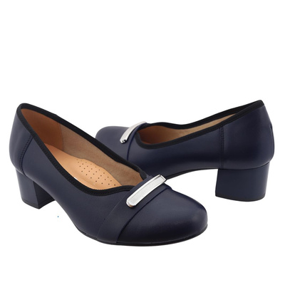 Темно-сині шкіряні туфлі Galant на високих підборах