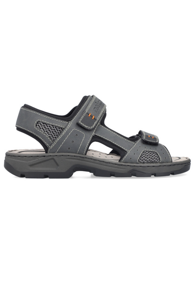 Beżowe sandały mocno zabudowane z ozdobnym kwiatkiem Rieker