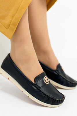 Mokasyny damskie czarne wsuwane z ozdobą płaskie