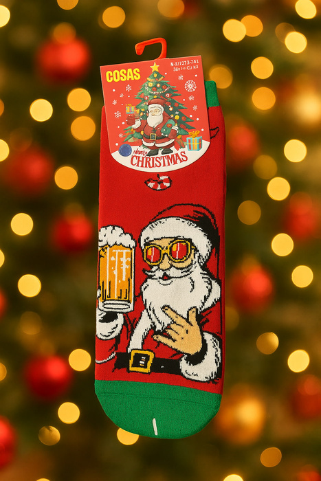 Skarpetki męskie świąteczne z zabawnym nadrukiem czerwone