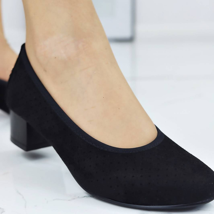 Чорні жіночі човники на стійкому каблуці Potocki