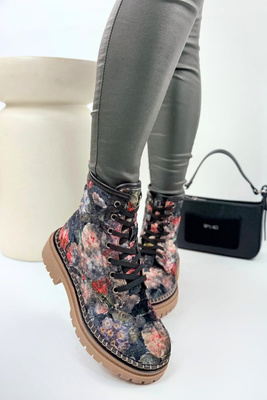 Botki damskie skórzane w kwiaty multicolor