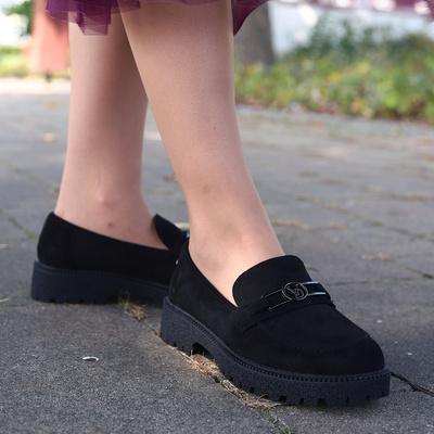 Чорні замшеві мокасини Potocki з декоративною пряжкою