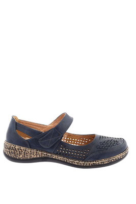 Granatowe półbuty ażurowe na rzep płaskie 