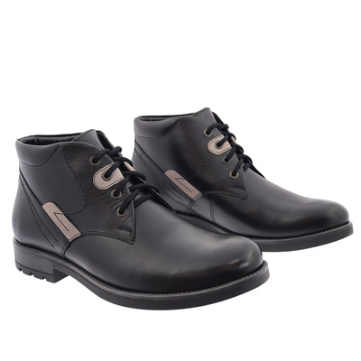 Trzewiki męskie czarne skórzane sznurowane