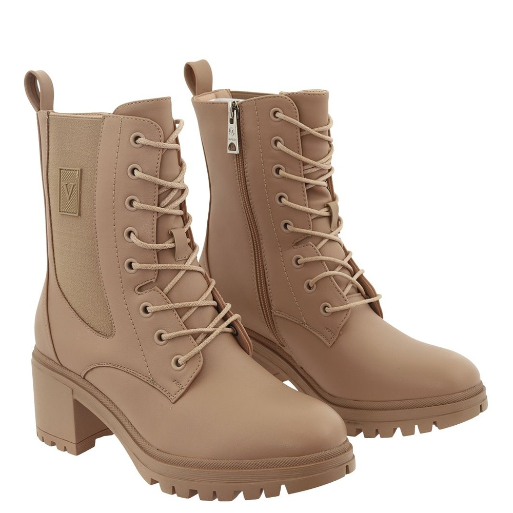 Botki na klocku damskie trapery beżowe Vinceza