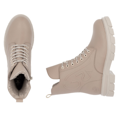 Чоботи шкіряні бежеві, утеплені овчиною, на шнурівці на блискавці